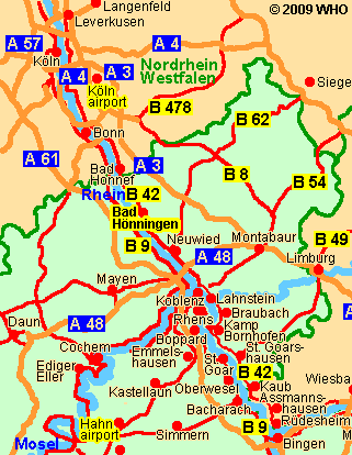 Landkarte Bad Hönningen am Rhein, Rheinlauf, Rheinland-Pfalz
