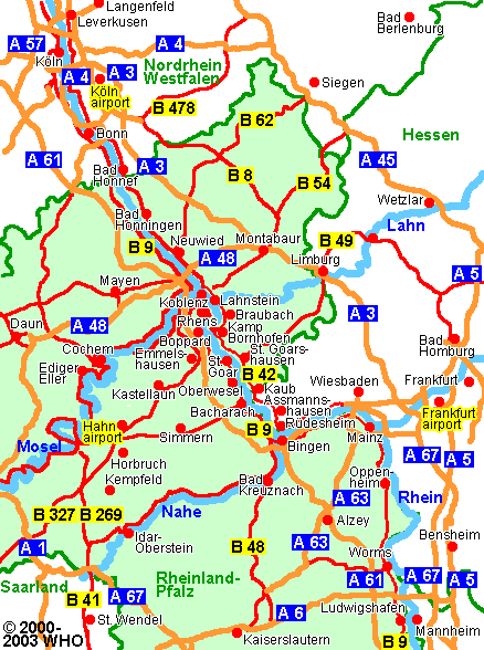 Landkarte Rheinland-Pfalz Hessen - daun-frankfurt-438, © 2000-2003 WHO